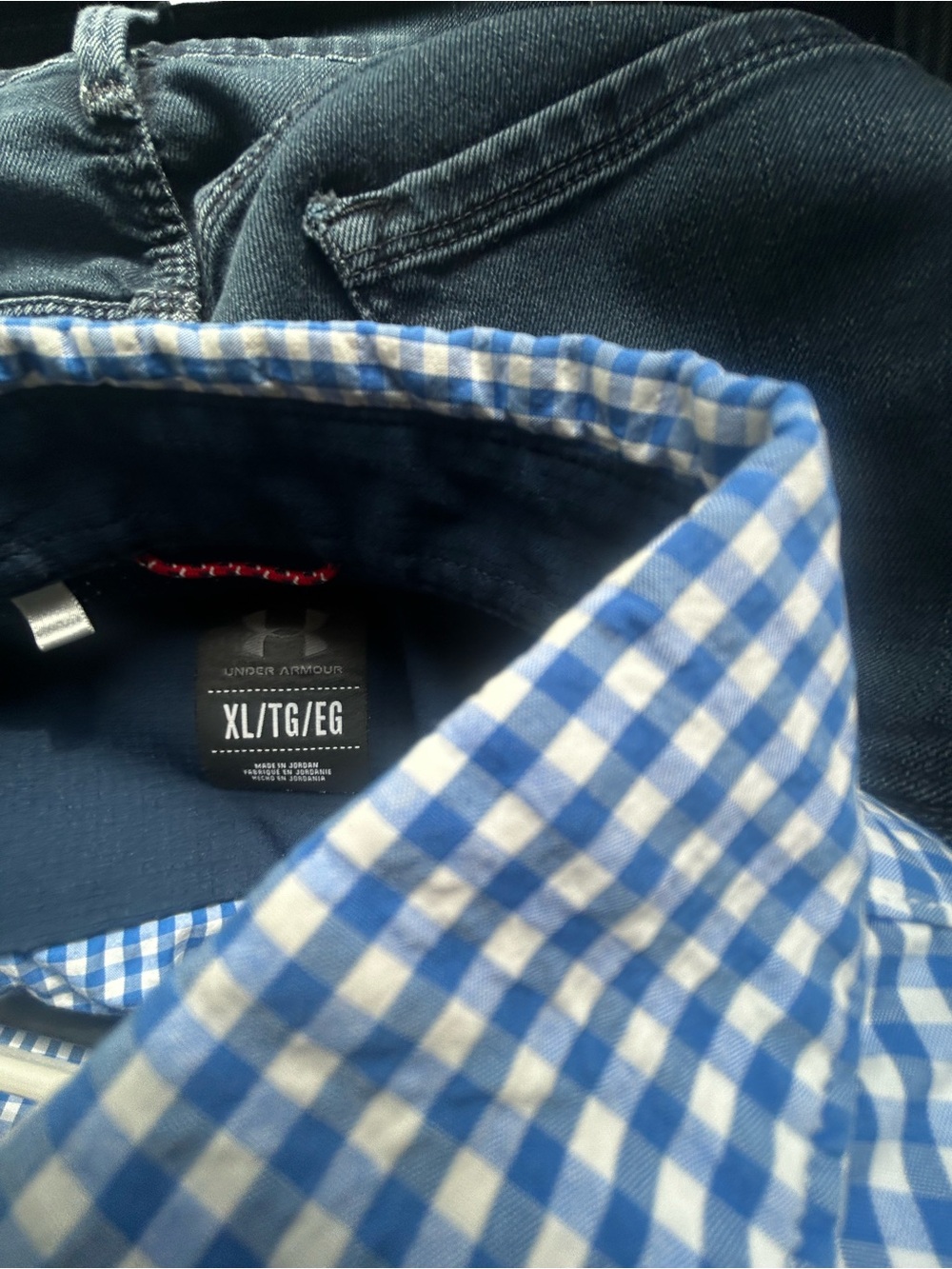 Under Armour Men's Blue and White Gingham Button-Down Shirt